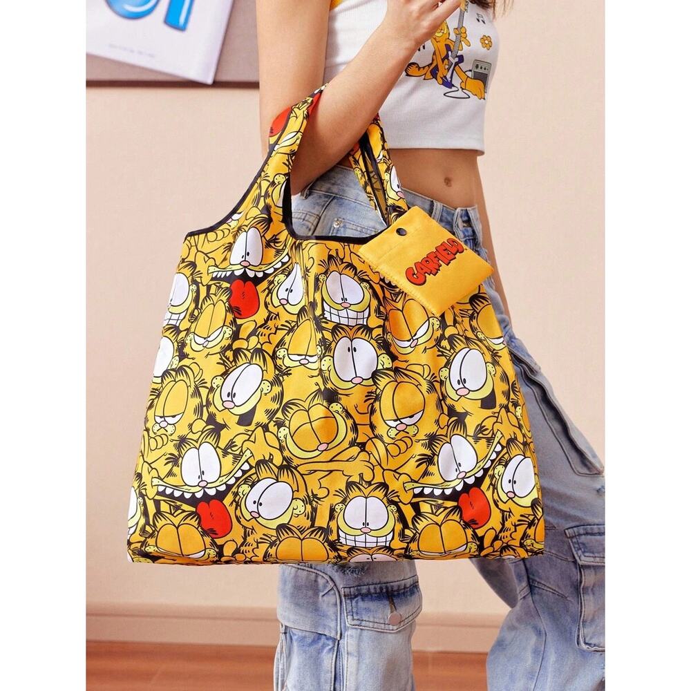 Garfield Many Funny Faces Reusable Eco Friendly Shopping Travel Tote Bag Pouch